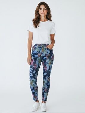 Reversible Floral Camo Medium Wash Blue Denim Skinny Jeans Size 6